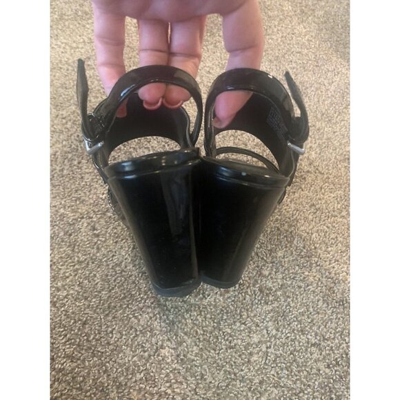 Calvin KLEIN Bethan Logo Wedge Sandals Black Patent Size 5.5 - Picture 6 of 10